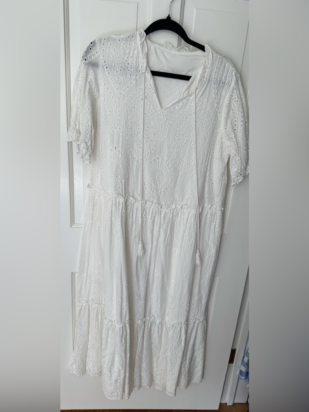 White Eyelet Cotton Boho Dress